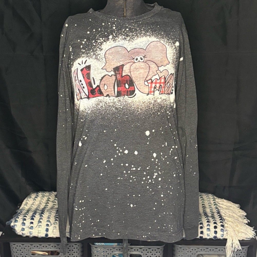 🐘Alabama🐘 Bleach Splattered Longsleeve Tee
